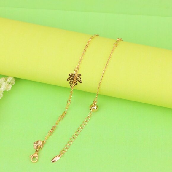 "Rose Gold Anklet with Butterfly & Leaf Charms, XPAL1169 - Picture 2 of 12